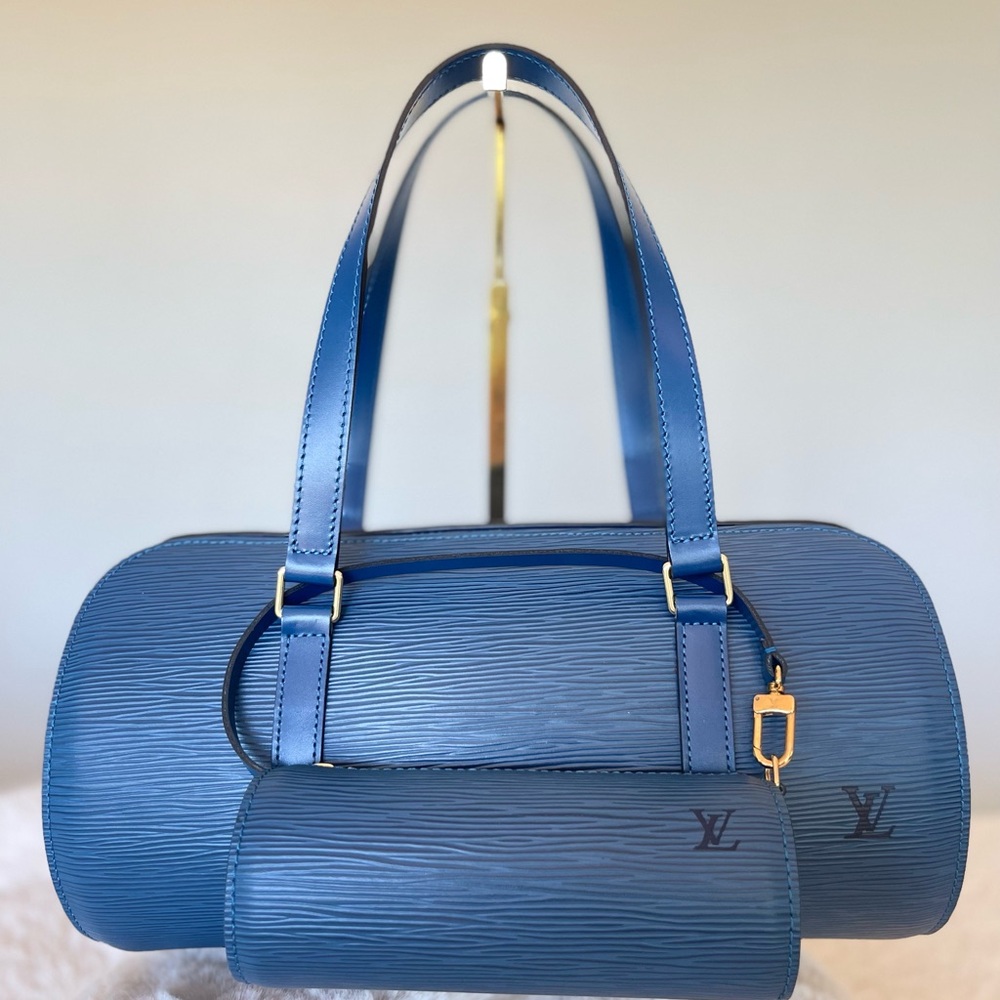 Louis Vuitton Blue Epi Leather Soufflot Bag with the baby